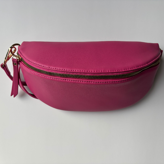 Crossbody vegan purse in pink with gold zipper – Curlora bold bag